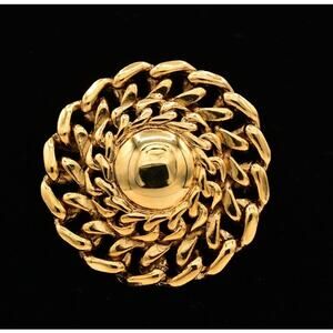 TAT Vintage Antiqued Gold Round Pin Brooch Chain Heavy 1980s Signed NOS BinA16